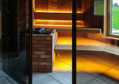 Sauna Glastür und Glasfront aus getöntem Glas