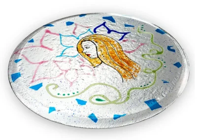 runde Tischplatte aus Schmelzglas Motiv Myana
